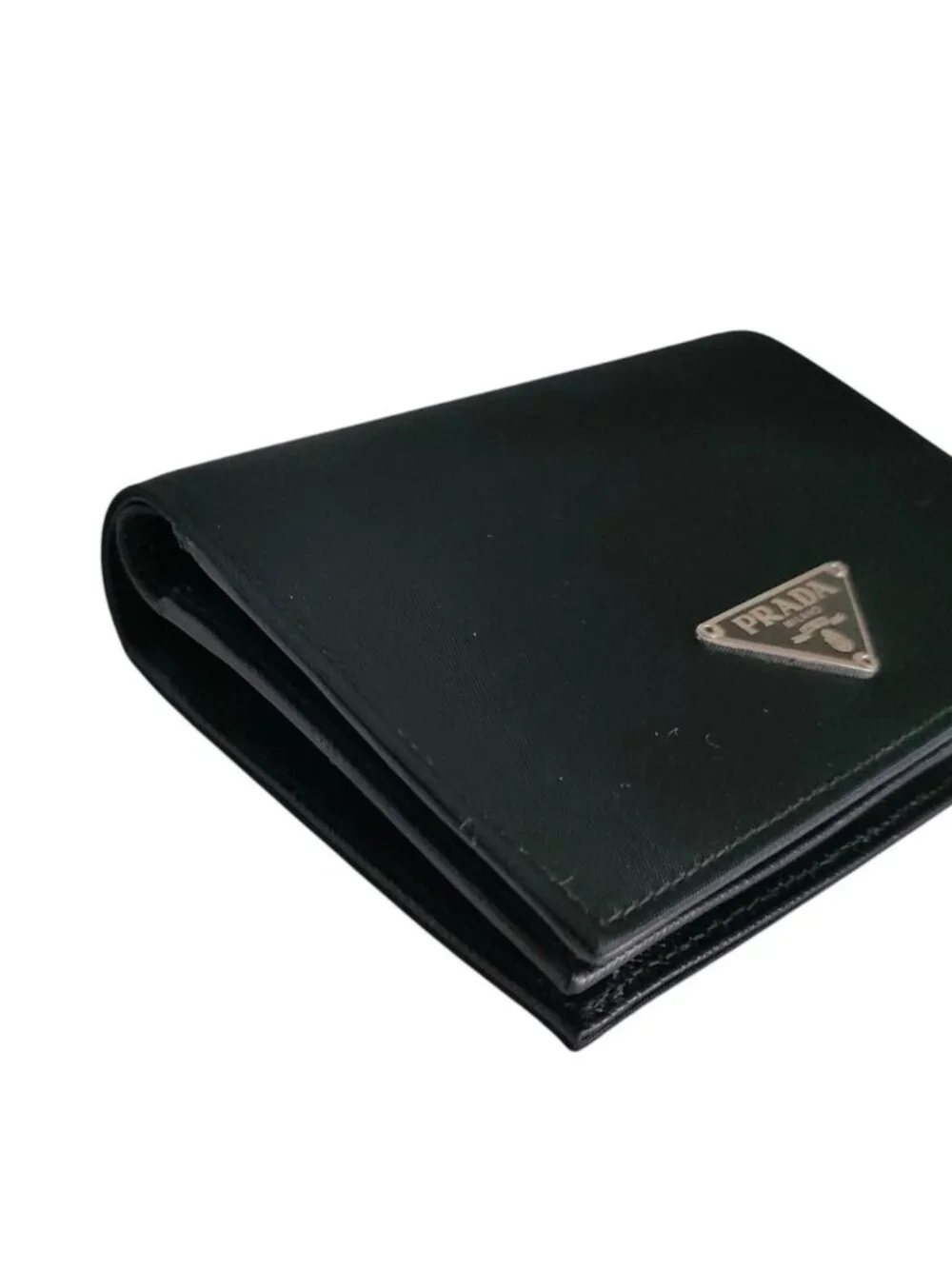 Prada Nylon Saffiano Leather Compact Wallet Bifold Black
